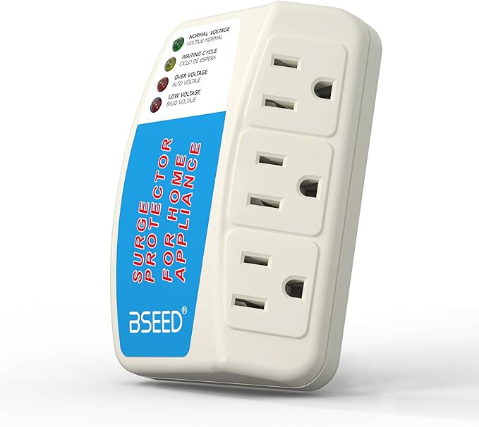 BSEED Surge Protector for Home Appliance 3 Outlet Surge Protector for Refrigerator Voltage Protector for TV, PC, PS5, Air-Conditioning and Other Valuable Household Electronic 125V, 1875W, 4 Pack-DeskLoop Office