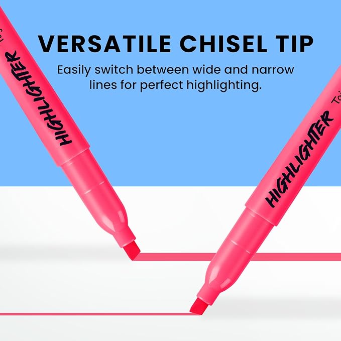 Taja 30 Pack Highlighters Neon Red, Chisel Tip Markers - Image 3