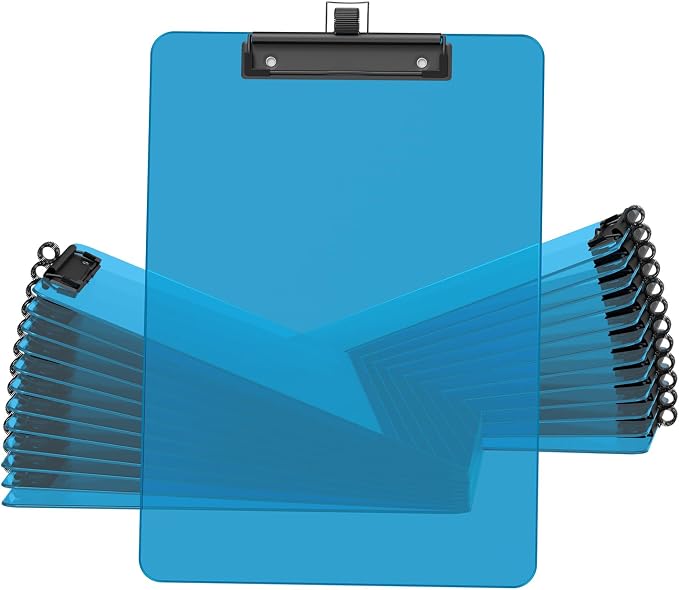 Blue Clipboard with Pen Holder, 8.5 x 11 Clip Boards | Black Low Profile Clip by Juvealoe