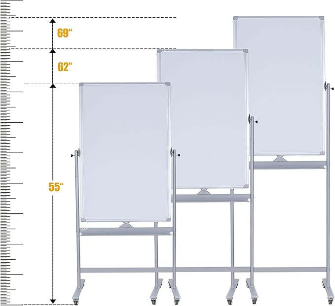 40" x 28" Double-Sided Mobile Whiteboard with Wheels | Rolling Magnetic Dry Erase Board on Stand | Adjustable Height Silver Frame White Board for Office, Classroom & Home-DeskLoop Office