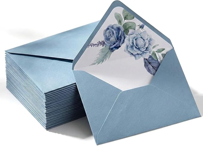 50Pcs 5x7 Inch Invitation Envelopes Set, 150GSM Dusty Blue V-Flap Greeting Card by Partiazy