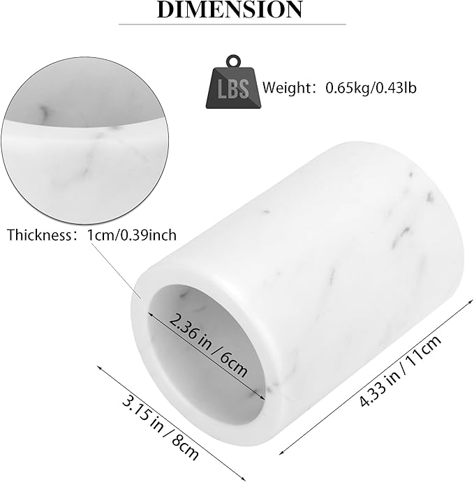 WORHE Natural Marble Pen Holder for Desk, Handcrafted Volakas Sturdy Desk Organizer for Office Supplies Storage Desktop Stationary Makeup Brushes Cup Pencil Holders for Home White (DL002)-DeskLoop Office