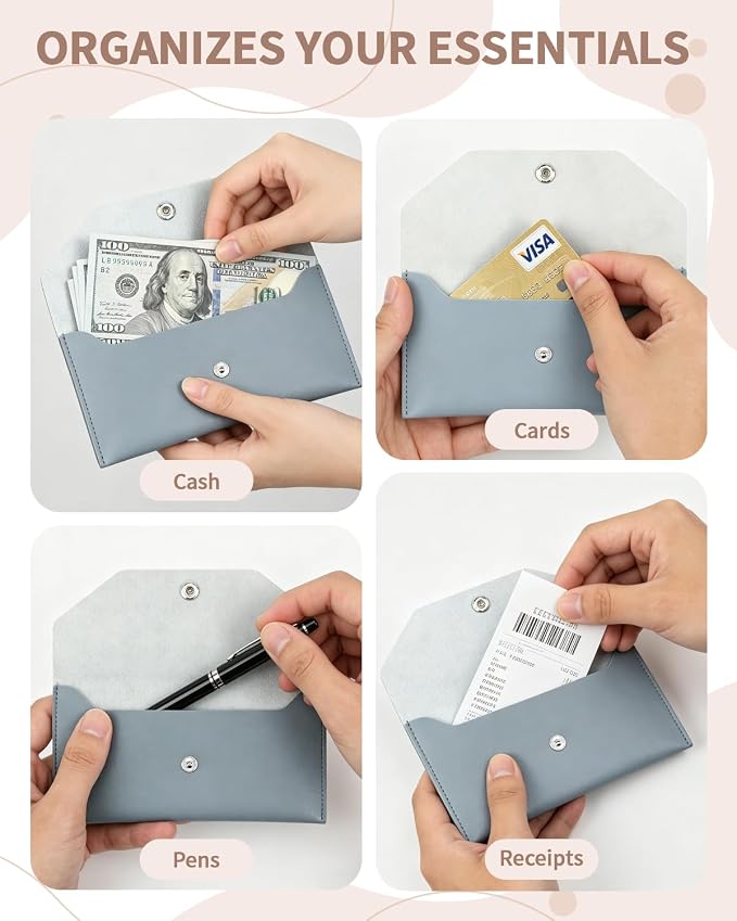 1 Pieces Money Saving Binder, Light Blue PU Leather Cash Envelopes Cash Wallet - Image 7