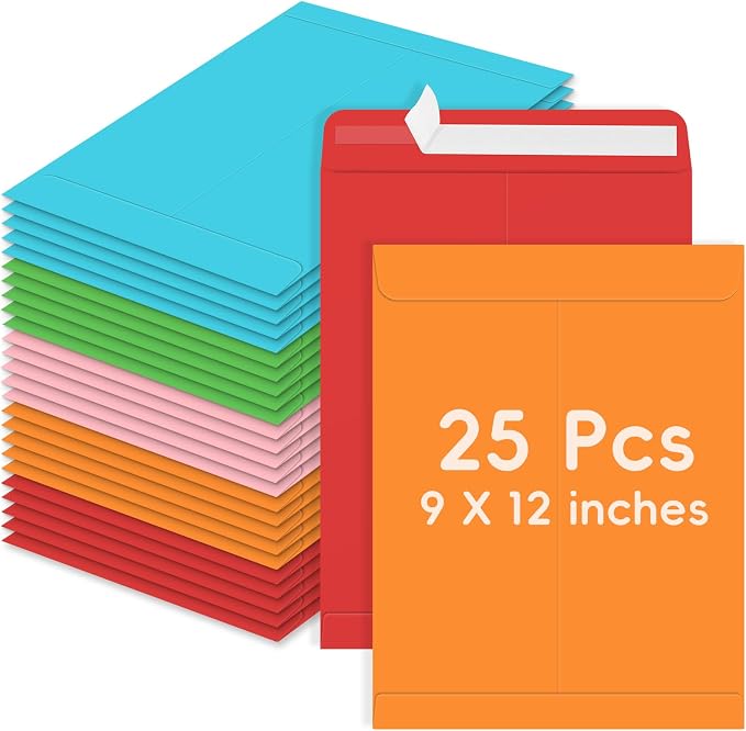 25 Pack Colored Mailing Envelopes, 9 x12 Inches Self-Seal Manilla Envelopes | by FloraSea