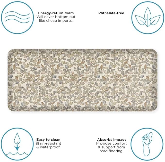 GelPro Designer Comfort Cushioned Anti-Fatigue Standing Kitchen Floor Mat, Padded Stain-Resistant, Waterproof, Non-Slip Comfort Padded Desk/Office Mat - Orchard Almond Kitchen Mat 20x48-DeskLoop Office