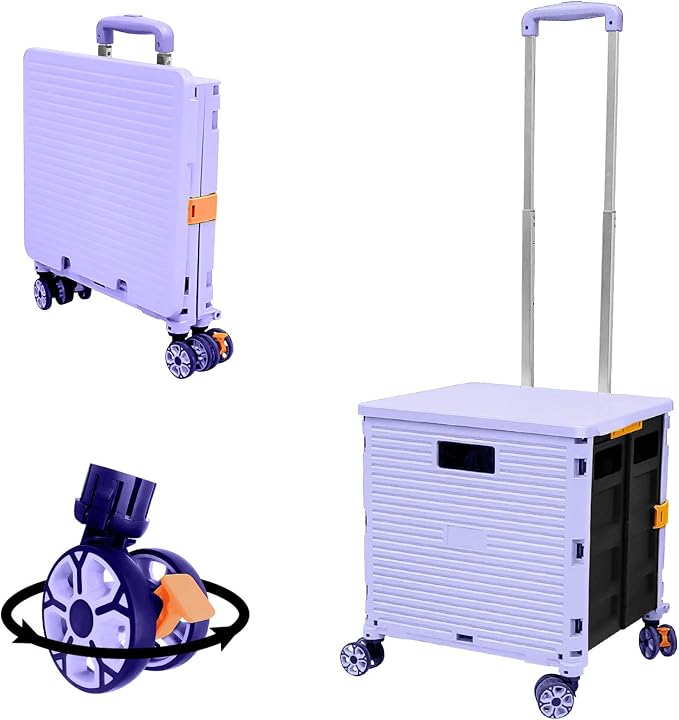 FELICON SELORSS Foldable Utility Cart Folding Portable Rolling Crate-Purple | by FELICON