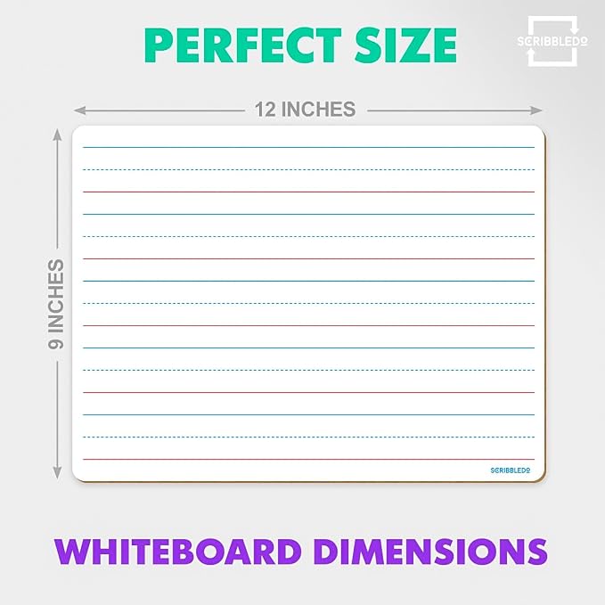Scribbledo 2 Pack Small Lined Dry Erase Board Kids, 9x12 Double Sided | Value - Image 5