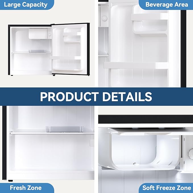 Frestec 1.7 Cu.Ft Mini Fridge with Freezer,Mini Fridge for Bedroom,Small Refrigerator,Dorm Refrigerators with Freezer,Compact Refrigerator for Office,Apartment,Dorm,Bedroom (Black)-DeskLoop Office