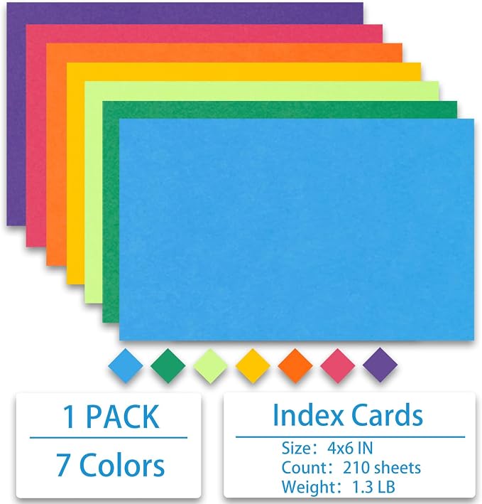 Index Cards 210-Count 4x6 Inch, 178GSM Heavyweight Set of 7 Colors Paper - Image 3