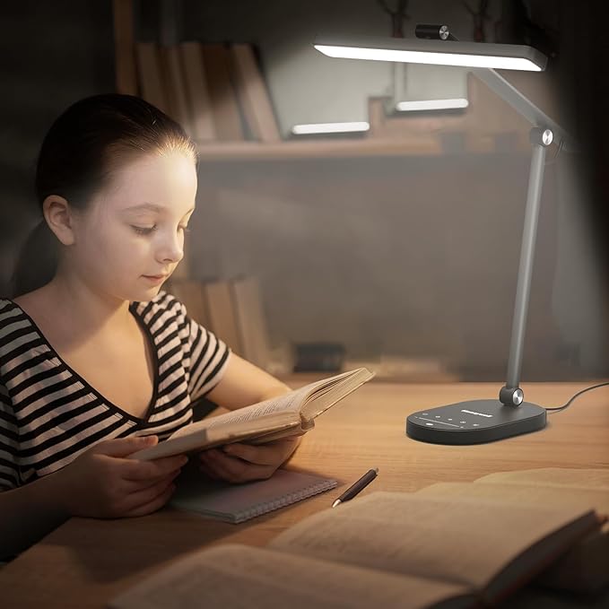 Honeywell Desk Lamp for Home Office, H4 Sunturalux™ Eye-Caring LED Desk Light, 700LM Dimmable Desk Lamp with Timer, Adjustable Desk Reading Light, Touch Auto Dimming Table Lamp for Study, Bedroom-DeskLoop Office