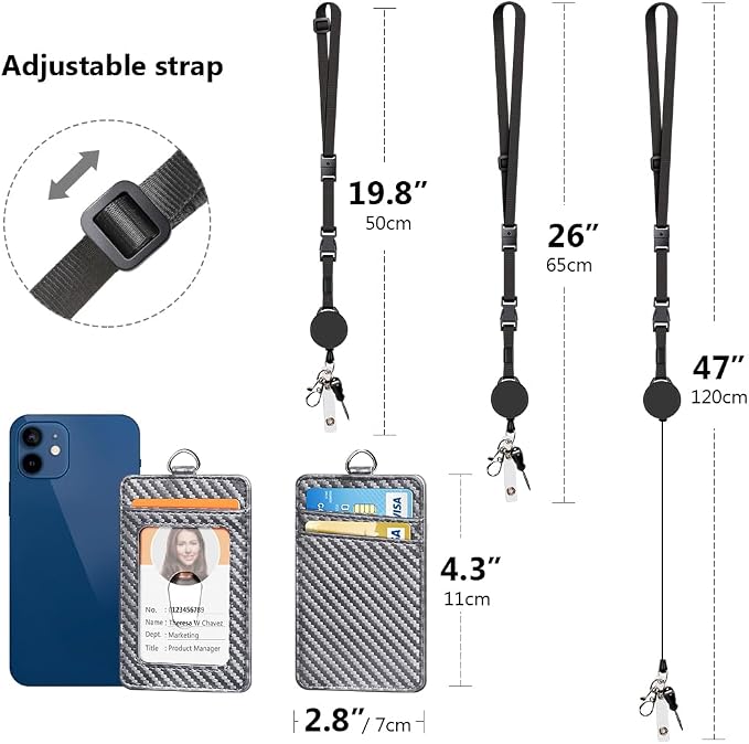 Leather Badge Holder and Adjustable Retractable Lanyards, Quick Release Buckle - Image 4