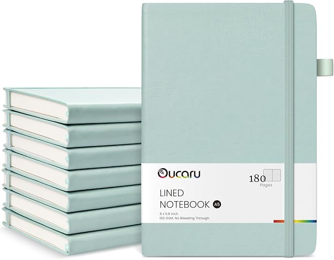 Oucaru Lined Journal Notebook, 8 Pack, 180 Pages, A5 Journals by Oucaru