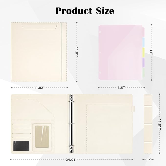 Ospelelf Vintage Leather 3 Ring Binder 1 Inch, 5 Dividers - Image 6