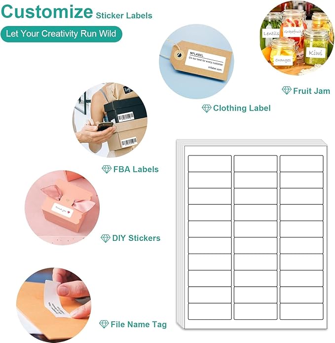 MFLABEL Address Label, 1" x2-5/8 Mailing Sticker, 30-UP White Shipping Labels for Inkjet or Laser Printer, 30000 Sticker Labels (1000 Sheets), 30 Label per Sheet