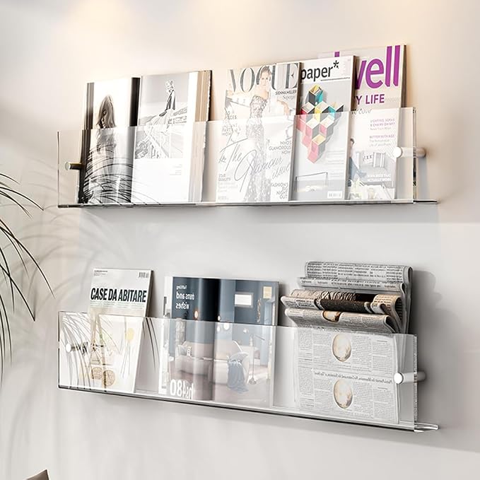DuvinDD 2 Pack Acrylic Magazine Holder Rack Brochure Holder Wall Mount 24 inch - Image 4