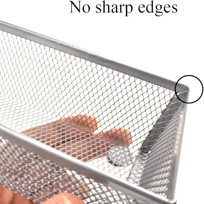 HAHIYO Stackable Mesh Tray Cup 6 x 3 x 2 inches Sturdy Container for Desk Drawer Organizer Collection for Home Office School kitchen Soft Foam Feet No Sharp Edges 2 Pack Silver-DeskLoop Office