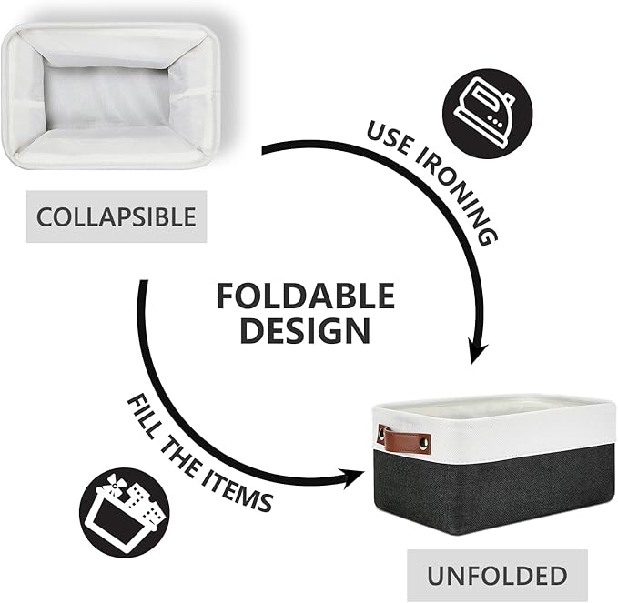 DULLEMELO Small Storage Baskets 6 Pack, Fabric Collapsible Gift Storage Baskets for Shelves, Closets, Nursery, Home, Office Organizing,Small Canvas Linen Rectangular Storage Bins (White&Black)-DeskLoop Office