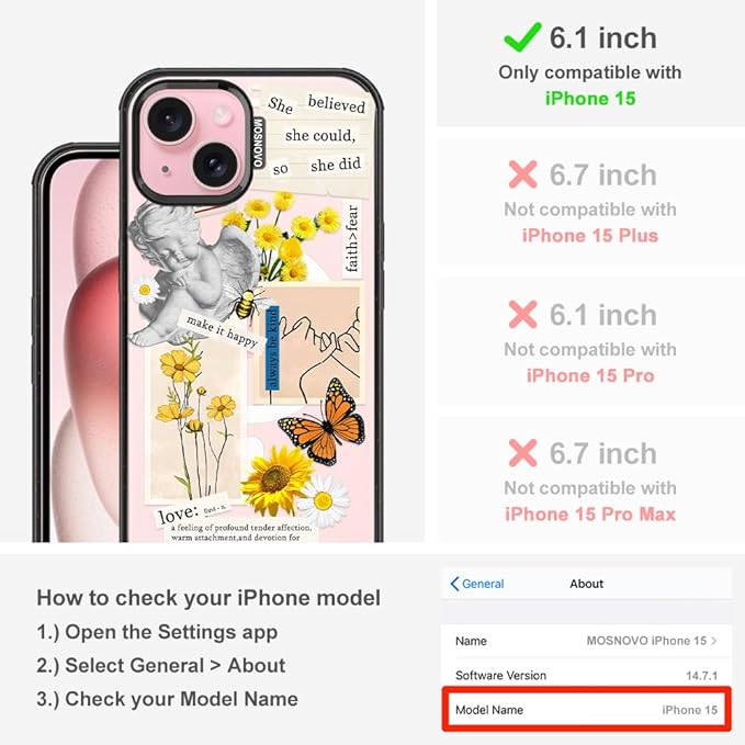 MOSNOVO Magnetic Case for iPhone 15, 10ft Military-Grade Protection, Compatible with Magsafe, Shockproof Phone Case for iPhone 15 - Vintage Collage Art - Clear Black-DeskLoop Office