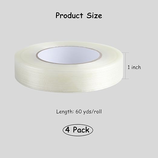Lichamp Mono Filament Strapping Tape, 4 Roll 1 Inch x 60 Yards 5.9 Mil - Image 3