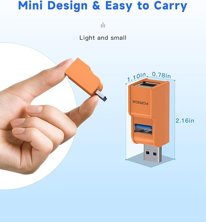 FORIDA 3 Ports USB 3.0 Adapter, USB Hub with 1 USB 3.0 and 2 USB 2.0 Ports, Portable USB Port Splitter for Keyboard, Mobile Hard Disk, U Disk, Camera, Mouse, etc (Orange)-DeskLoop Office