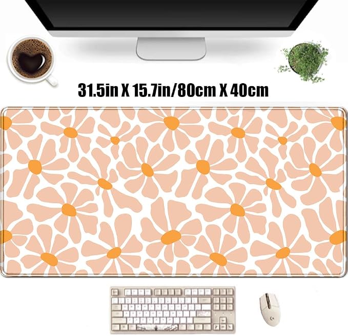 Boho Groovy Floral Leaf Mouse Pad Xl-31.5x15.7in-Desk Mousepad-Extended - Image 3