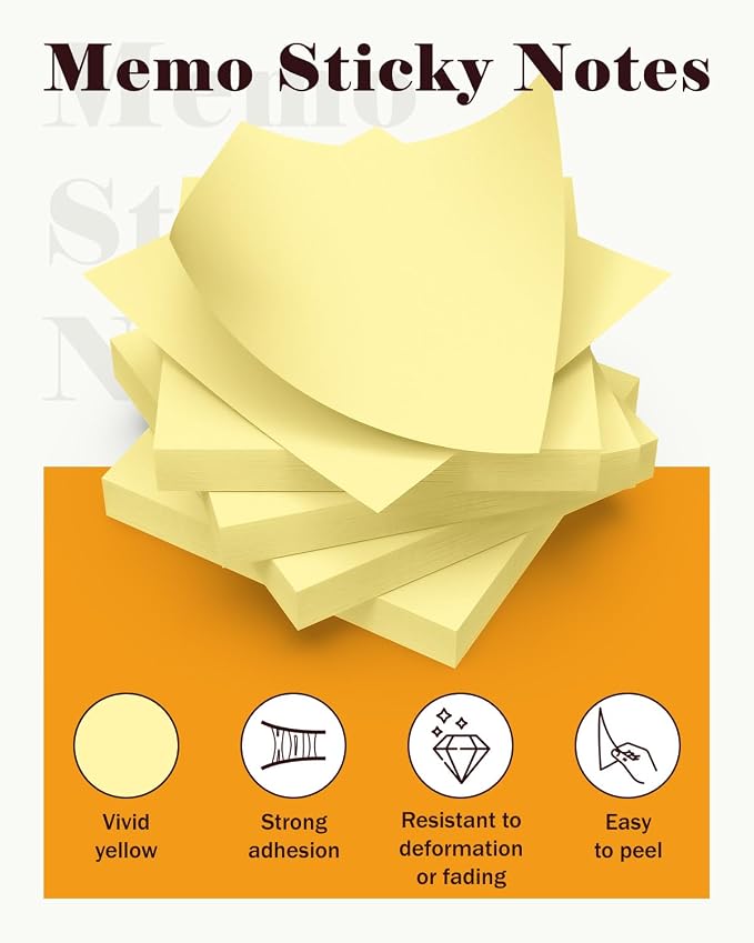 Sticky Notes 3x3 in 3600 Sheets 48 Pads Yellow Self-Stick Memo Pads Clean - Image 3