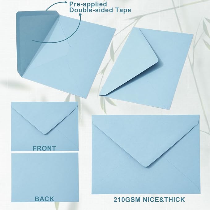 Whaline 50Pcs A7 Summer Invitation Envelopes Set Baby Blue Greeting Card - Image 3