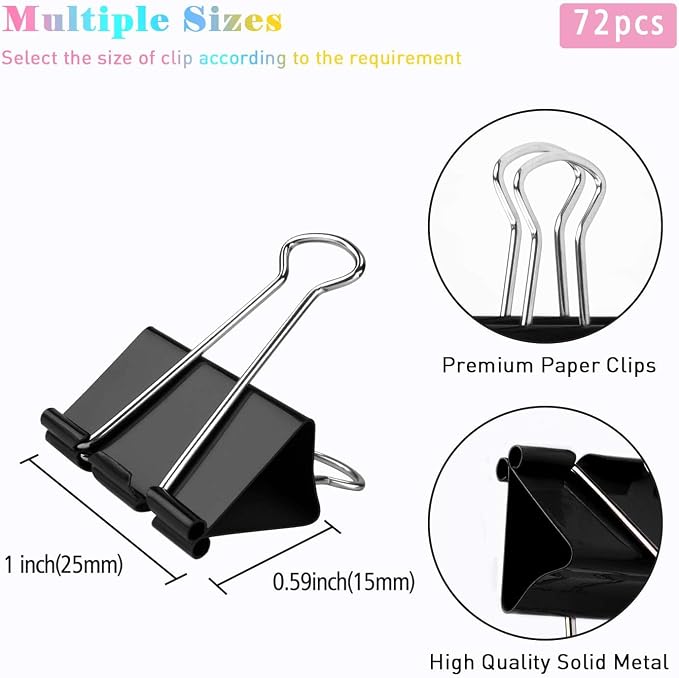 Binder Clips 1 Inch, 72 Pack, Standard 25mm Clamps, Capacity 0.47 Inch - Image 2