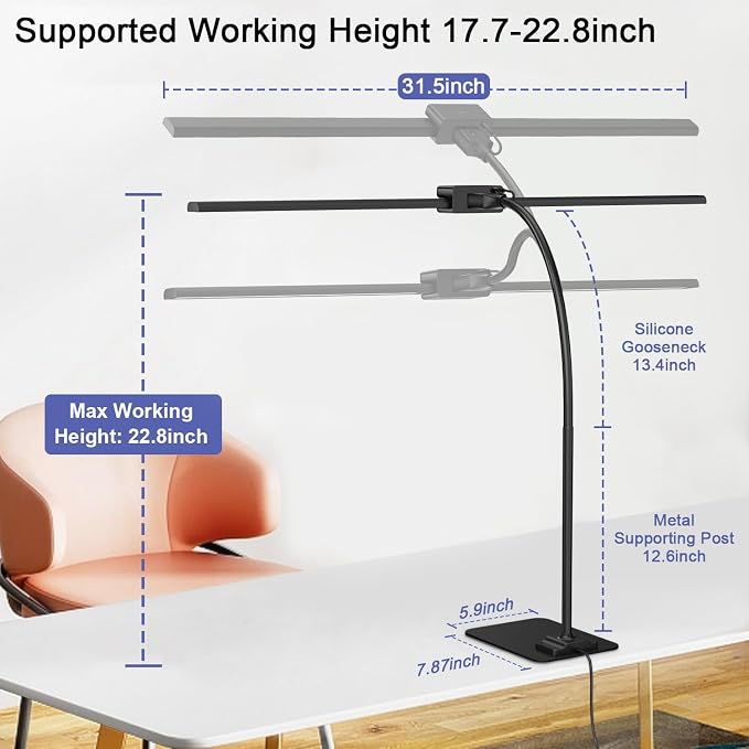 24W Led Desk Lamps with Base for Office Home, 31.5-in Double Head, Dimmable 4 - Image 5