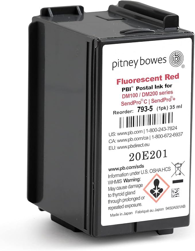 Pitney Bowes 793-5 Genuine Ink Cartridge for DM100, DM200 and SendPro C and SendPro+, Red Ink, 35 ml-DeskLoop Office
