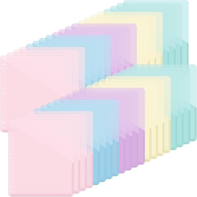 Maitys 50 Pack Binder Pockets 3 Hole Punch Clear Plastic Document Folders by Maitys