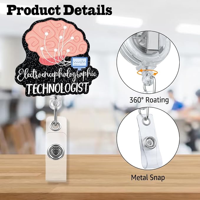 Sixrip Electroencephalographic Technician Retractable Glitter Badge Reel - Image 3