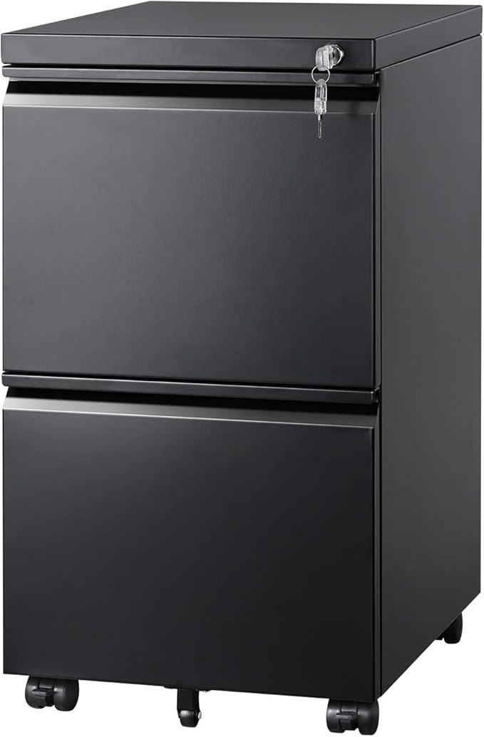 DEVAISE 2 Drawer Metal File Cabinet, Fully Assembled, Under Desk, Black, Lock, Fits Letter/Legal/A4 Size Files
