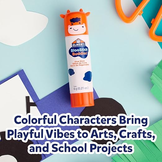 Elmer's BlooStick Buddies Glue Sticks, Disappearing Blue Glue Stick, Anti-Roll Cap, 6g, 48 Count-DeskLoop Office