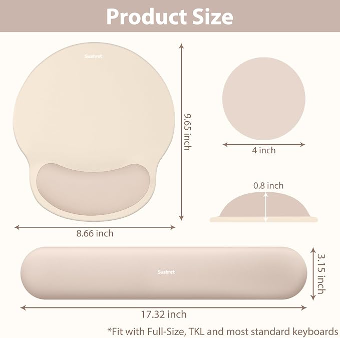 Sushret Mouse Pad and Keyboard Wrist Rest, 3-in-1 Gel Memory Foam Ergonomic - Image 7