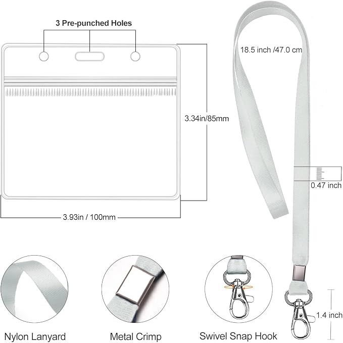 Clear ID Badge Holder with Lanyard, Horizontal Display, Zipper Resealable - Image 7