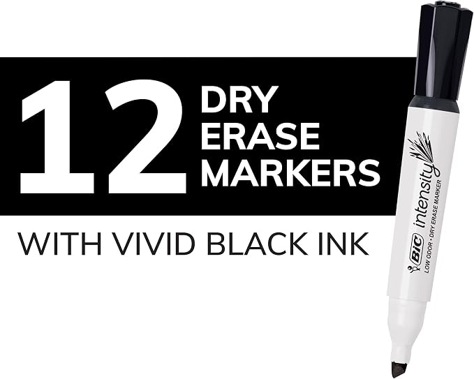 BIC Intensity Black Low Odor Dry Erase Markers, Chisel Tip, 12-Count Pack of - Image 3
