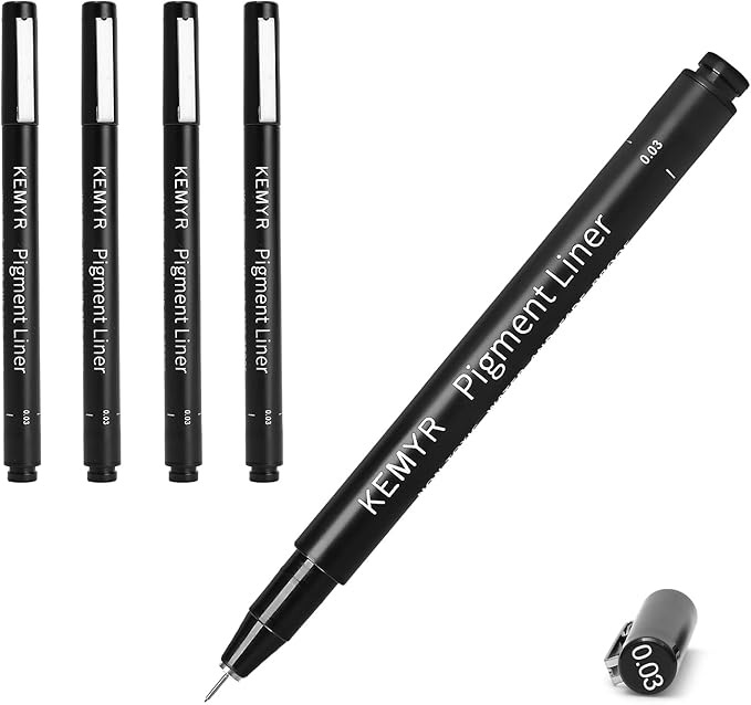 4 Micro Fine liner Drawing Art Pens Calligraphy Pens: 0.03mm Size Black Art supplies Waterproof Archival Black Ink Markers For Artists,Use for Professional Watercolor,Sketching-DeskLoop Office