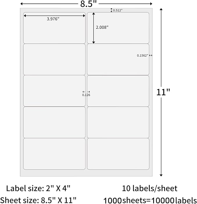2" x 4" Shipping Labels, 10 UP Address Labels, 2x4 Label Sticker Paper - Image 2