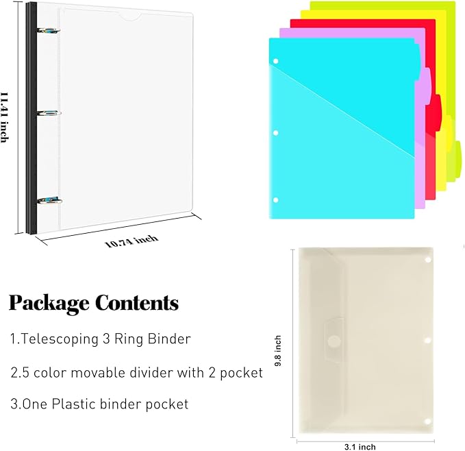 INFUN 1 Inch 3-Ring Telescoping Project Organizer Binder, 13 Pocket, - Image 2