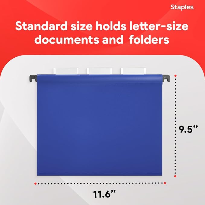 Staples Hanging File Folders, Letter Size, Water‑Resistant, Includes Tabs & - Image 3