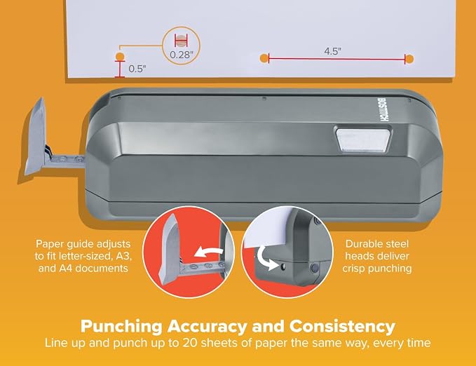 Bostitch Office Electric 3-Hole Punch, Dual Paper Loading, Heavy Duty, Jam-Free - Image 3