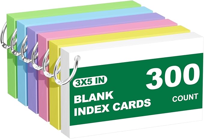 Blank Index Cards with Ring, 6 Pack of 50 by AIFLYAN