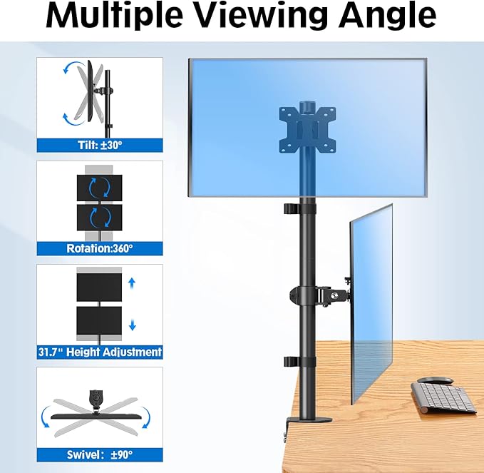 MOUNTUP Dual Monitor Stand, Vertical Monitor Mount for 2 Max 32 inch Stack Screen Monitors, Height Adjustable, Swivel, Tilt Monitor Desk Mount with C Clamp Grommet Base, MU3004-DeskLoop Office