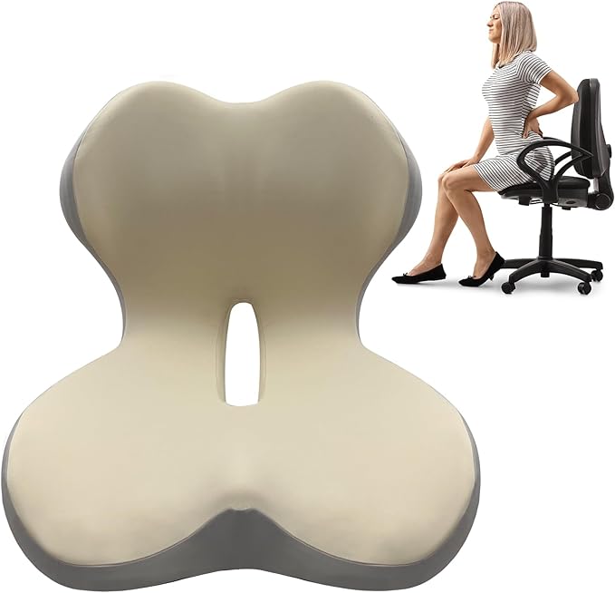 Buttocks Cushion for Office Chair Memory Foam Seat Pad for Butt Support Tailbone Relief Ergonomic Chair Cushion for Home Car Travel or Work (Off White)-DeskLoop Office