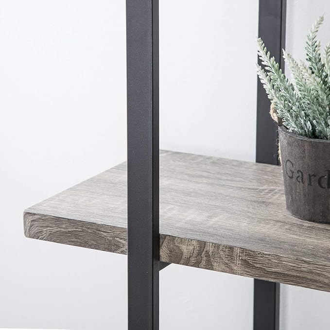 HSH 4-Shelf Vintage Industrial Bookshelf, Rustic Gray Wood and Metal 4 Tier Bookcase, Open Wide Etagere Book Shelf for Home Office Livingroom Bedroom Dispaly, Light Grey Oak-DeskLoop Office