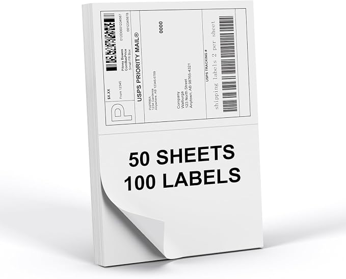 Half Sheet 8.5x5.5inch Shipping Mailing Label 100 Counts, 2 Labels Per Sheet by PAPRMA