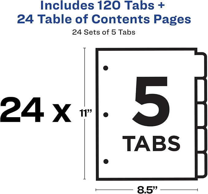 Avery Dividers for 3 Ring Binders, 5 Tabs per Set, Customizable Table of - Image 4