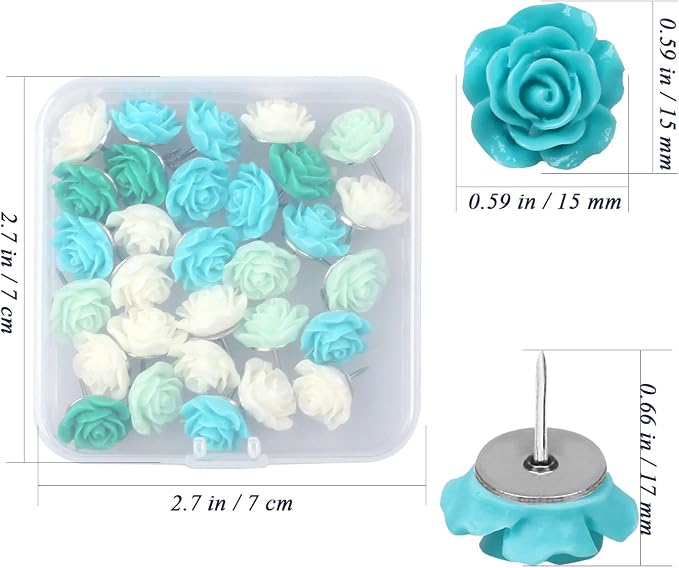 30 Pieces Rose Flower Pushpins Flower Thumb Tacks Cute Decorative Push Pins - Image 2