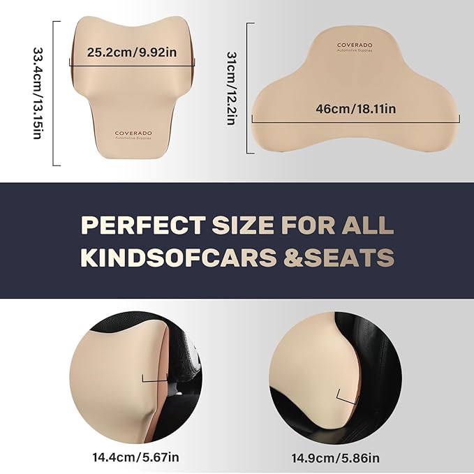 Coverado Lumbar Support and Car Neck Pillow, Ergonomic Memory Foam Desk Chair Cushion and Headrest Pillow for Car Office Chair, Sciatica & Neck & Tailbone Pain Relief Cushion-Beige-DeskLoop Office